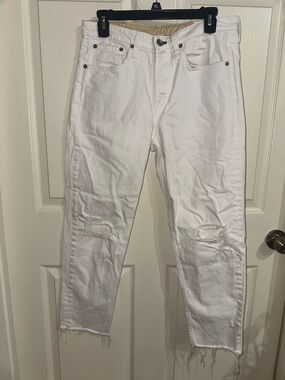 Rag & bone Rosa Mid-rise boyfriend White Distressed Jeans 27 button fly